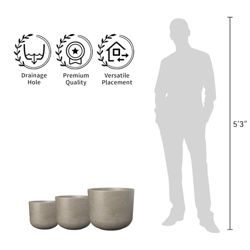 Kante Large Round Capsule Weathered Concrete Planter 13.2" Dia, Outdoor - color: Weathered Concrete, size: 13.1"Dia (Single)