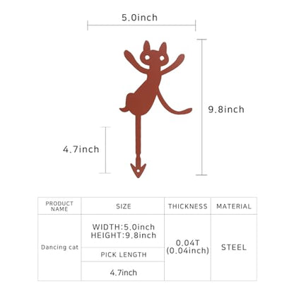 Metal Garden Decor Dancing Cat Plant Stake for Flower Pots, Steel