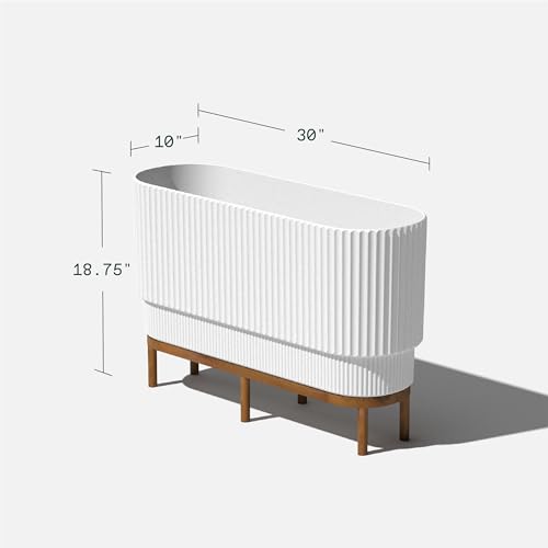 Veradek Demi Series Raised Long Planter - Wide Planter with Stand - color: White/Brown, size: 30 inch