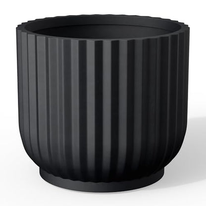 Kante Large Round Pedestal Black Concrete Planter 16.7" Dia, Outdoor - color: Black, size: 16.7"w x 14.6"h