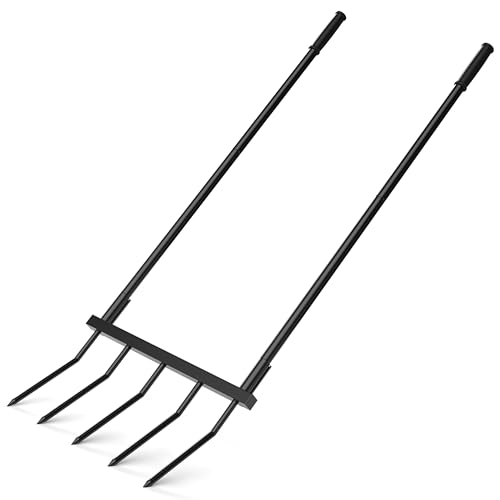 Broadfork Garden Tool Heavy Duty, 5 Tines Broad Fork for Gardening, U-Shaped Garden Fork for Loosening Soil, 20 in. Wide Broadforks for Gardening, 55 in. Heigh
