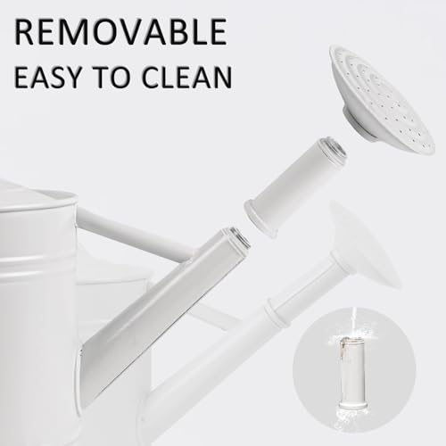 1 Gallon White Metal Watering Can with Removable Watering Rose