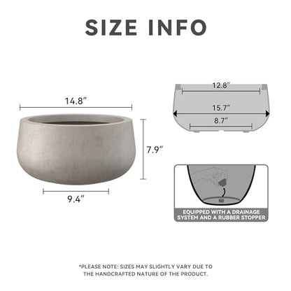 Kante Accent Round Bowl Weathered Concrete Planter 16" Dia, Outdoor - color: Weathered Concrete, size: 15.7"w