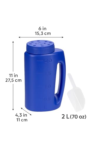 Katai – 2L (70 oz) Hand Held Spreader – Adjustable Hole Size for Seeds, Fertilizer, Salt & Ice Melt – Heavy-Duty Garden Spreader with Scoop – Blue