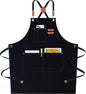 AFUN Chef Aprons for Women Men with Oversized Pockets, 12-Ounce Cotton Canvas Cross Back Water Repellent Apron (Black) - color: Black