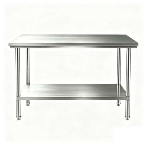 24x48 Stainless Steel Prep Counter & Dining Table, 2-Tier, 900 LBS - color: Adjustable Leveling Feet