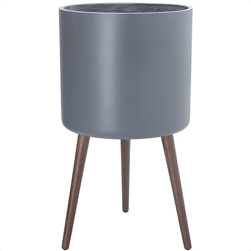 D'vine Dev 16 Inch Planter Pot with Wood Stand, Grey, 88-O-E-3 - color: Matte Grey, size: XX-Large