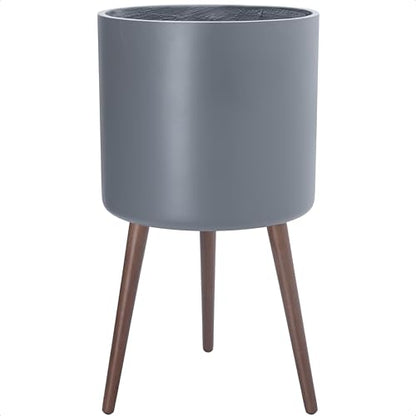 D'vine Dev 16 Inch Planter Pot with Wood Stand, Grey, 88-O-E-3 - color: Matte Grey, size: XX-Large