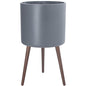 D'vine Dev 16 Inch Planter Pot with Wood Stand, Grey, 88-O-E-3 - color: Matte Grey, size: XX-Large