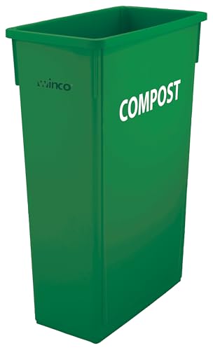 Winco 23 Gallon Green Slim Plastic Trash Can, (Compost)