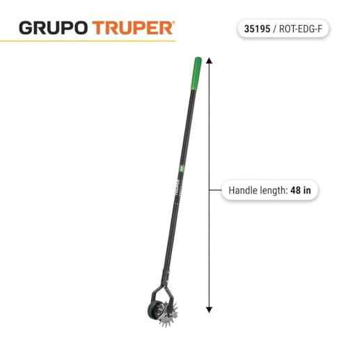 Truper Rotary Lawn Edger, Dual Wheel Design, 48-Inch Fiberglass Handle with Non-Slip Grip, Manual Sidewalk & Garden Edging Tool (Model 35195)