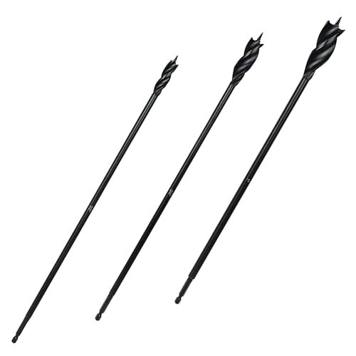 Greycore Tools 3-Piece 16 Inch 3-Flute Auger Bit, Wood Drill Bit for Hard and Soft Wood, 1/4” Quick Change Shank, Woodworking Auger Bits (16” Set 1/2”, 3/4”, 1”) - size: 16" 3PCS Set (1/2", 3/4", 1"), style: 16 Inch