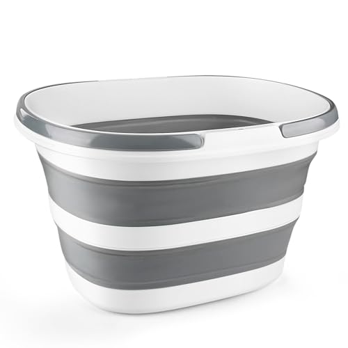 10L Collapsible Bucket with Handle, Foldable Ice Bucket Car Wash Buckets for Cleaning, Portable Wash Basin for Fishing Gardening Window Washing Mopping Household Use Cleaning Supplies - color: Gray, size: 10L