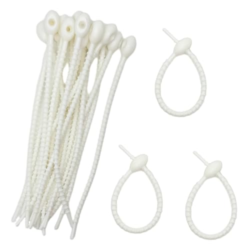 20pcs Silicone Self Locking Reusable Zip Ties for Fixing Bundling Organizing 6in Pastel Color Soft Cord Cable Strap Multi Purpose Twist Tie Clip for Garden Plant Home Kitchen Office (White) - color: White