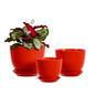 Ceramic Plant Pots Set of 3，Red Flower Pots with Drainage Holes and Saucers - color: Red
