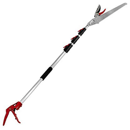 5.4-14.8 FT Tree Pruner Extendable 4 Sections, Telescopic Cut and Hold Trimmers Pole Saws Trimming Long Reach Pruning Shears Branch Cutter Clipper Bypass Lopper Fruit Picker