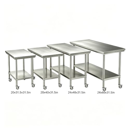 24x48 Stainless Steel 2-Tier Prep Table, 900LB Cart, Casters, Garage - color: Casters