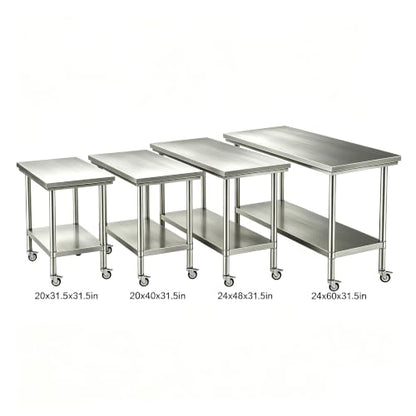 24x48 Stainless Steel 2-Tier Prep Table, 900LB Cart, Casters, Garage - color: Casters