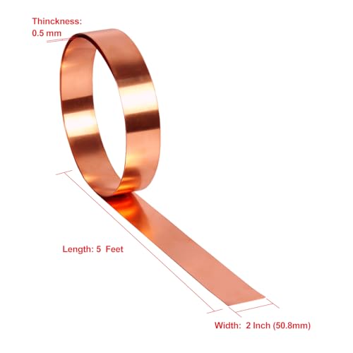 Copper Flashing 99.95% Pure - 24 Gauge 0.5mm Thick Copper Strip - Solid Copper Roll in Various Widths & Length – ASTM B152M Copper Sheet - Contractors & DIY Projects (24 Ga, 2" Width x 5 FT) - size: 24 Ga, 2" Width x 5 FT
