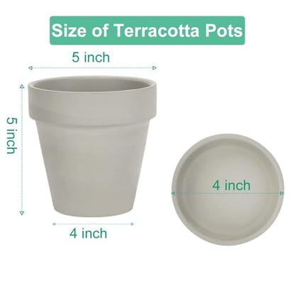 vensovo 5 Inch Grey Terracotta & Clay Pots with Saucer, 6 Pack - color: Gray