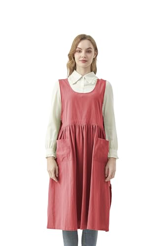Nanxson Cotton Apron Women Split Plus Size Bib with Pockets - color: Red