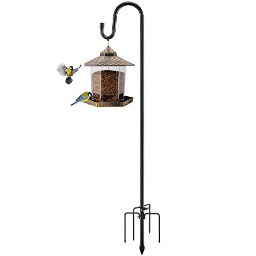 Bird Feeder Pole, 78 Inch & 5/8 Inch Diameter Stainless Steel Heavy Duty Shepherds Hooks for Outdoor to Hang Outdoor Lights with 5 Prongs Base, Rustproof for Garden Decor or Wedding Decors(Black) - color: Black, size: 78inch