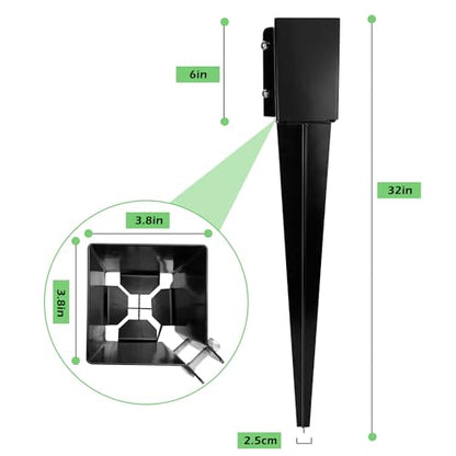 Fence Post Anchor 32 inch Ground Spike Heavy Duty Black Powder Coated Fence Stakes Post Base for Mailbox, 32 x 4 x 4 Inches Outer Diameter (Inner Diameter 3.6 x3.6 Inches), Pack of 4 - size: 32 inch