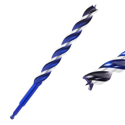1/2 Inch Auger Drill Bit for Wood, 9" Long Carbon Steel Quick Change Hex Shank Wood Drill Bit for Hardwood, Softwood and Plastic (Blue) - size: 1/2" x 9"