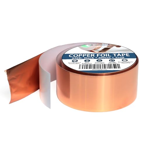 Copper Foil Tape (2inch X 33 FT) with Conductive Adhesive for Guitar and EMI Shielding, Crafts, Electrical Repairs,Grounding,Easy to Bend & Tear by Hand, Versatile Use