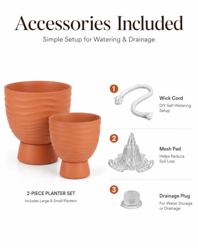 vensovo Terracotta Self Watering Plant Pots, 6 and 8 Inch with Saucers - color: Terracotta