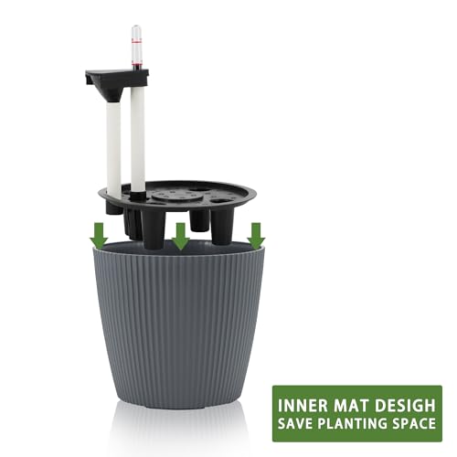Dexceder 9x8 Self Watering Planters Indoor (2 Pack, Gray) - color: Gray, size: 9x8