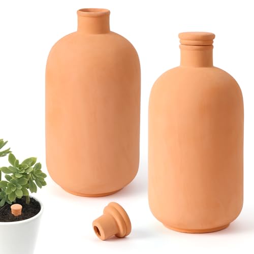 2 pcs Large 10x5in Ollas Terracotta Watering Pots Self Watering Planter Insert 1.8L Terra Cotta Clay Watering Spikes Automatic Plant Watering Devices for Outdoor & Indoor Plants Self-irrigate - style: Ｈ