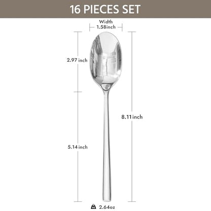 KINGSTONE 16 Piece Dinner Spoons Set, Stainless Steel Spoons - size: 16-Piece, style: Dinner Spoons