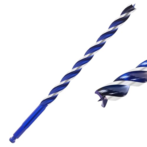 1/2 Inch Auger Drill Bit for Wood, 12" Long Carbon Steel Quick Change Hex Shank Wood Drill Bit for Hardwood, Softwood and Plastic (Blue) - size: 1/2" x 12"