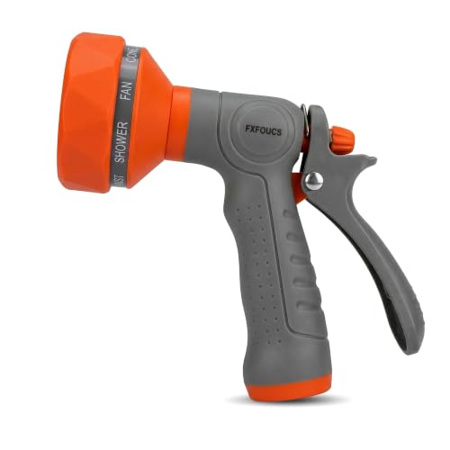 Garden Hose Nozzle Sprayer - 9 Spray Patterns, On Off Valve Heavy Duty Hose Sprayer Nozzle for Watering Plants & Lawns, Washing Cars & Pets - Outdoor Water Hose Nozzle Head Attachment - color: Orange-grey