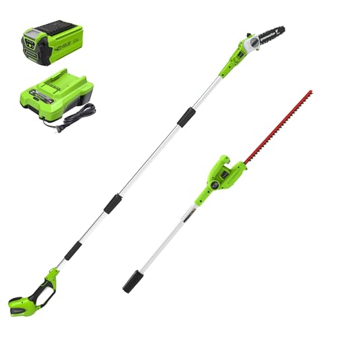 Greenworks 40V 8 in Pole Saw Hedge Trimmer Kit, 2.0 Ah Battery and Charger