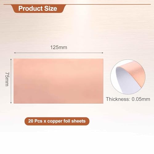 MECCANIXITY 20PCS Copper Foil Thin Tape Sheet 4" x 5" Copper Metal - size: 4"(100mm) W x 5"(125mm) L
