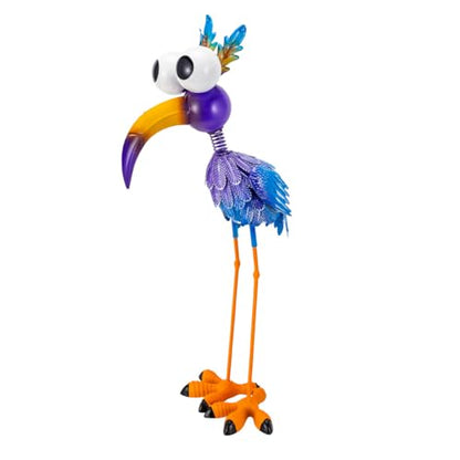 27“ Metal Purple Big-Eyed Bird Statue Garden Decor - color: Blue Flamingo