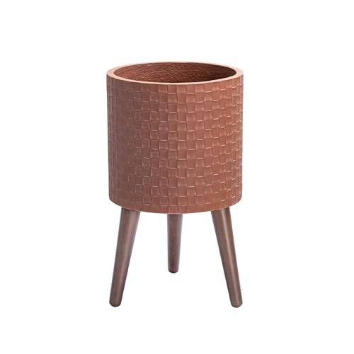 D'vine Dev Planter Pot with Wood Stand, 10 in, Terra Cotta, 88-Z-B-3 - color: Terra Cotta, size: Medium
