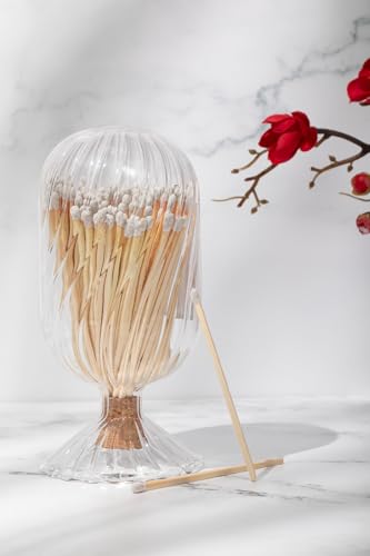 Premium Helix Glass Cloche - Matches In a Jar With Striker. - color: White Matches