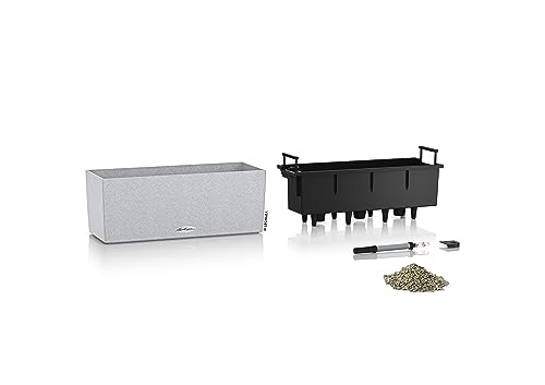Lechuza BALCONERA Stone 50 Quartz White, Self-Watering Window Box (Railing Planter), H7.5 L19.7 W7.5 in - size: L50 W19 H19 cm