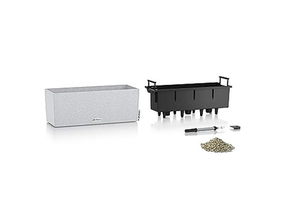 Lechuza BALCONERA Stone 50 Quartz White, Self-Watering Window Box (Railing Planter), H7.5 L19.7 W7.5 in - size: L50 W19 H19 cm