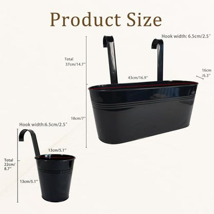 8 Pack Mixed Size Metal Fence Planters Set with Detachable Hooks, Black - color: Black, size: Oval*4 + Round*4