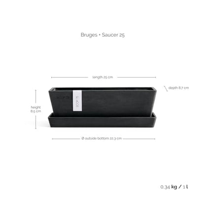 Ecopots Bruges Rectangular Flower Planter with Saucer, Dark Grey, 10" - color: Dark Grey