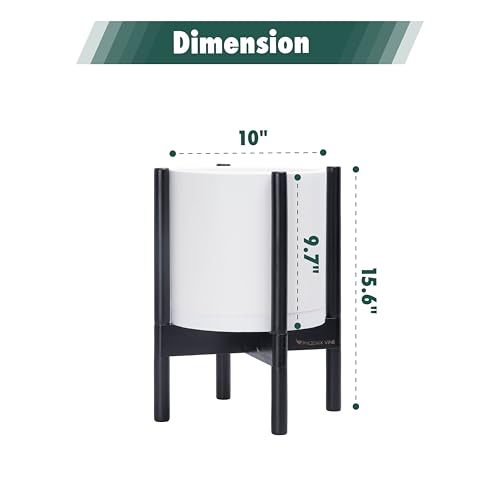 D'vine Dev Plastic Pot with Ebony Wood Stand, White, 10 in, 55-C-N-1 - color: Matte White Pot + Ebony Stand, size: 10 Inch