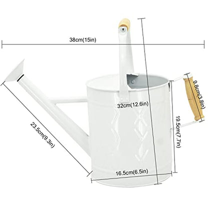1 Gallon White Metal Watering Can with Wooden Handles - color: White, size: 1 Gallon