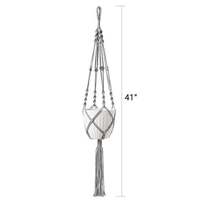 Mkono Macrame Plant Hangers Indoor Outdoor Hanging Planter Basket Cotton Rope 4 Legs 41 Inch, 1 Pack, Grey