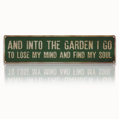 Garden Metal Tin Sign, Rustic Farmhouse Decor, And Into the Garden I Go Sign, Inspirational Gardening Quote Wall Art, for Yard Fence Door Porch, Vintage Outdoor Gardens Decoration, 15.7 x 3.9 Inches - color: Garden 13