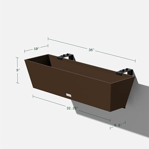 Veradek Pure Series Railing Planter - Tapered Window Box with Bracket - color: Espresso, size: 36 inch