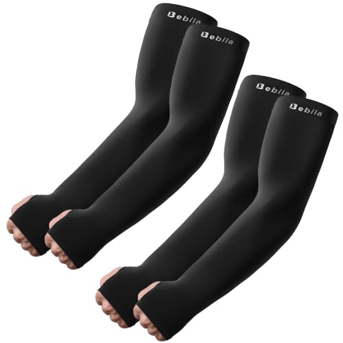 Arm Sleeves with Thumb Hole for Men Women Sun Protection UV Cooling Outdoor - color: 2 Black, size: Medium